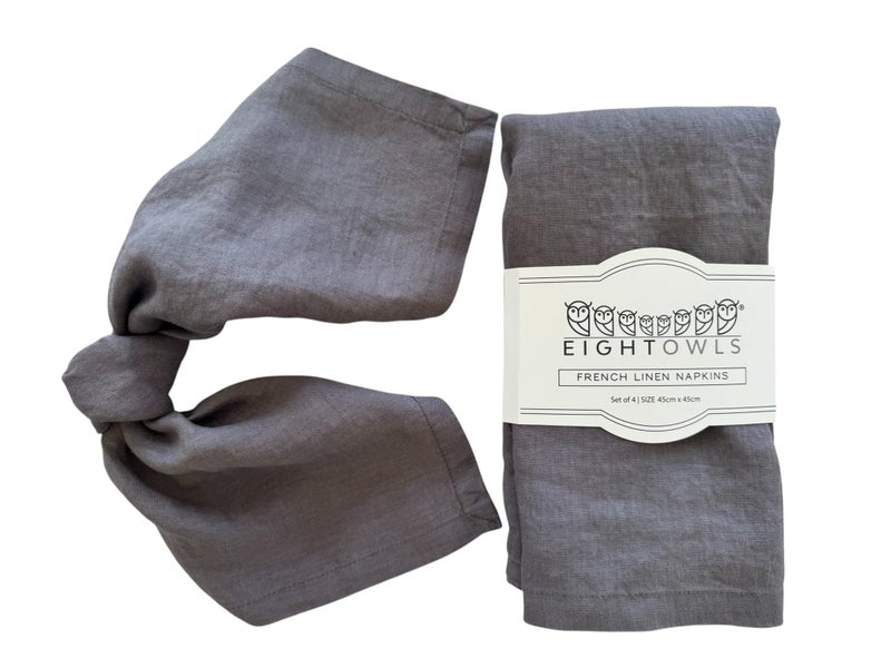 Eight Owls Linen Napkins â€“100% French Flax â€“ Stonewashed Pure Linen Cloth Napkins - Size 18 Inch x 18 Inch â€“ Set of 4 (Mid Gray) - Image 1